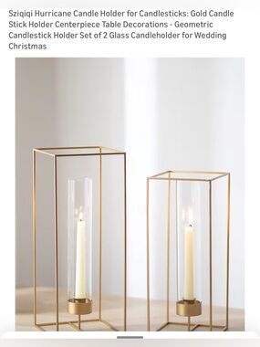 Gold Geometric Hurricane Candle Holders - Set of 2
